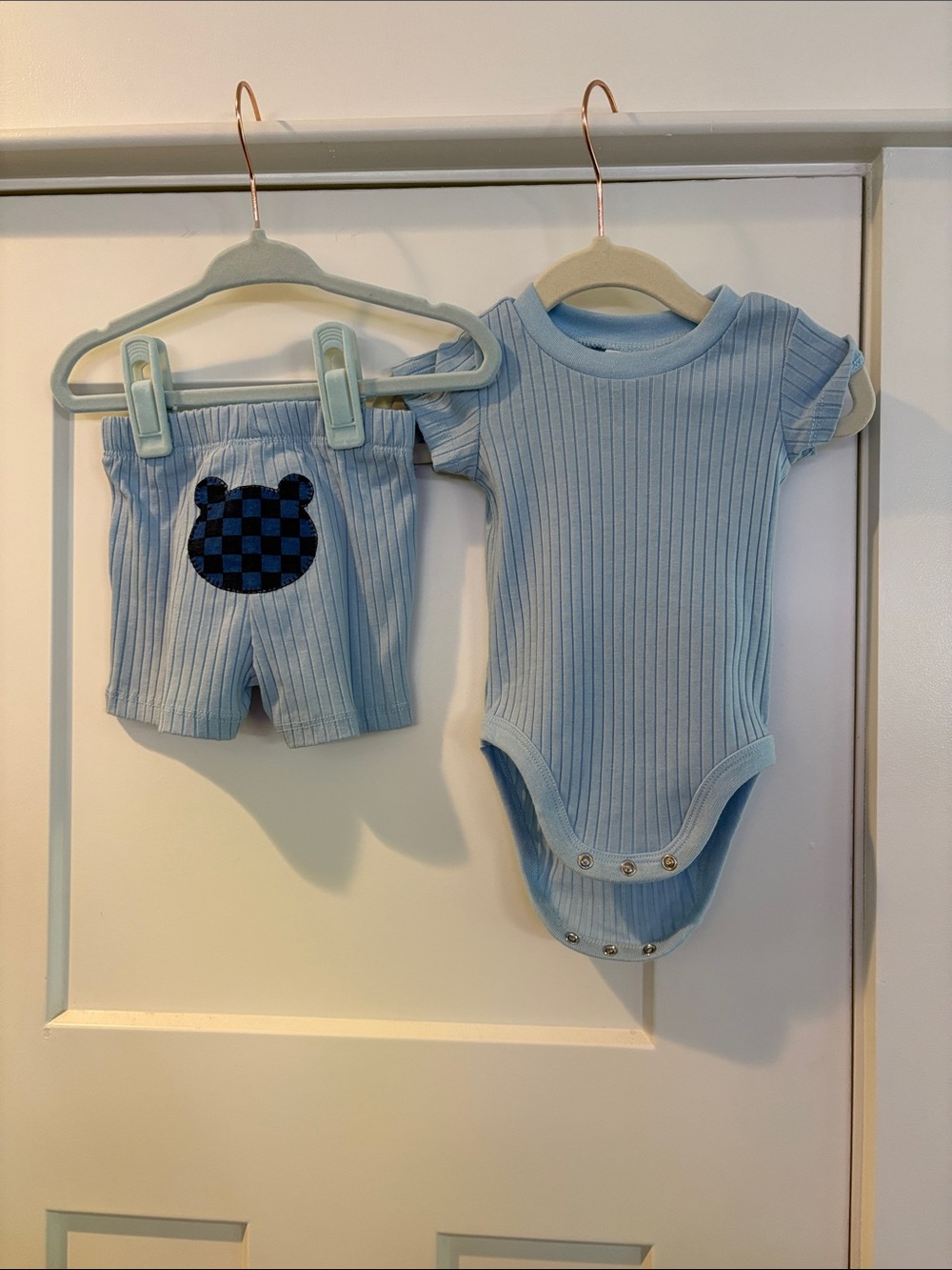 Petit Lem’s Mini Thread Baby Ribbed Short-Sleeve Bodysuit & Shorts Set - Blue